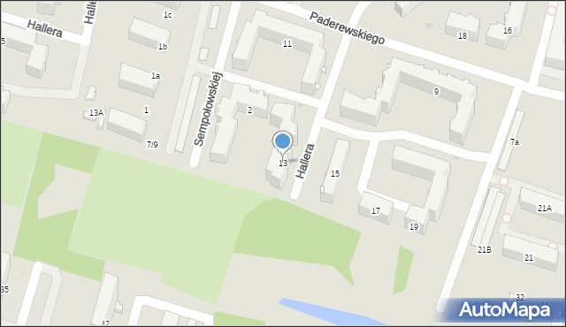 Radom, Hallera Józefa, gen., 13, mapa Radomia