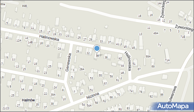 Radom, Halinowska, 36, mapa Radomia