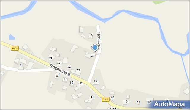 Ruda Kozielska, Handlowa, 3, mapa Ruda Kozielska