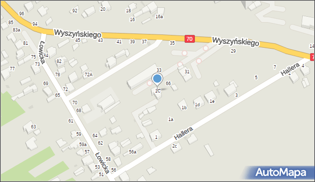 Skierniewice, Hallera Józefa, gen., 1C, mapa Skierniewic