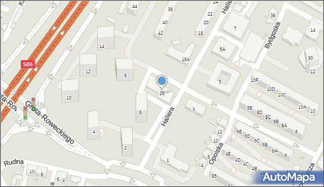 Sosnowiec, Hallera Józefa, gen., 16, mapa Sosnowca