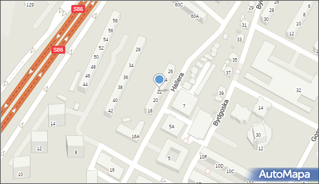 Sosnowiec, Hallera Józefa, gen., 22, mapa Sosnowca