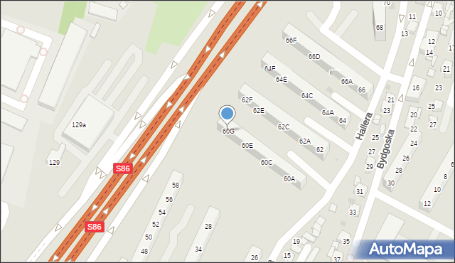 Sosnowiec, Hallera Józefa, gen., 60G, mapa Sosnowca