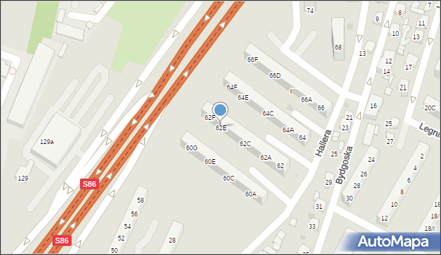 Sosnowiec, Hallera Józefa, gen., 62E, mapa Sosnowca