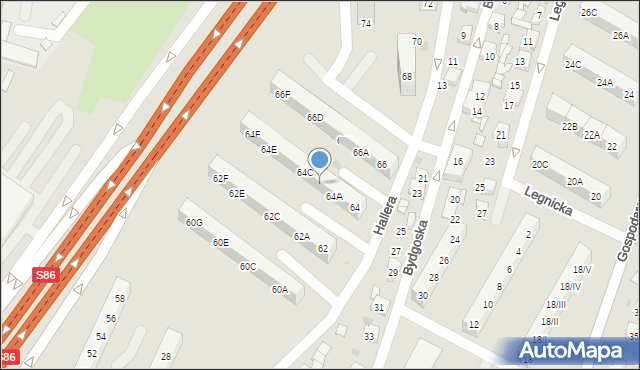 Sosnowiec, Hallera Józefa, gen., 64B, mapa Sosnowca