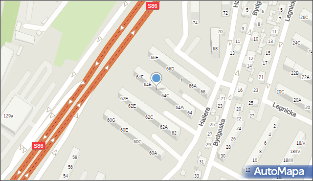 Sosnowiec, Hallera Józefa, gen., 64D, mapa Sosnowca