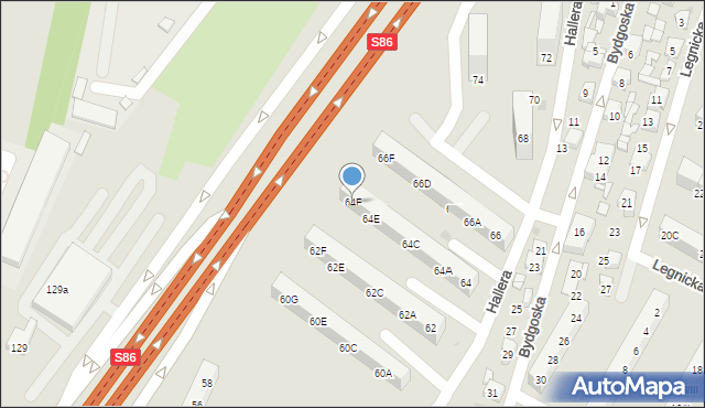 Sosnowiec, Hallera Józefa, gen., 64F, mapa Sosnowca