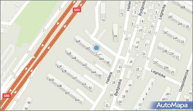 Sosnowiec, Hallera Józefa, gen., 66B, mapa Sosnowca