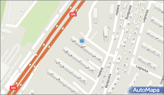 Sosnowiec, Hallera Józefa, gen., 66D, mapa Sosnowca