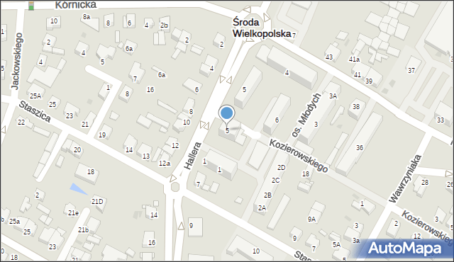 Środa Wielkopolska, Hallera Józefa, gen., 5, mapa Środa Wielkopolska