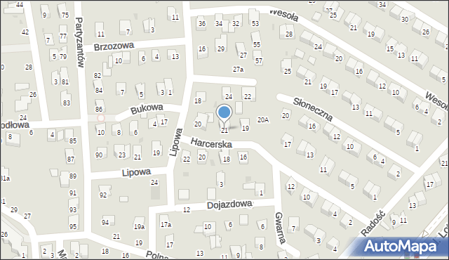 Świdnik, Harcerska, 21, mapa Świdnika