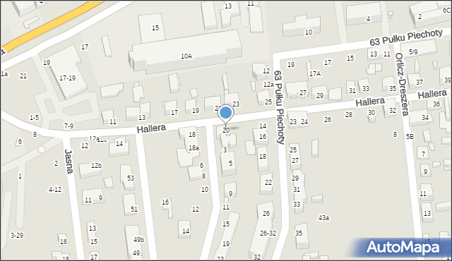 Toruń, Hallera Józefa, gen., 20, mapa Torunia