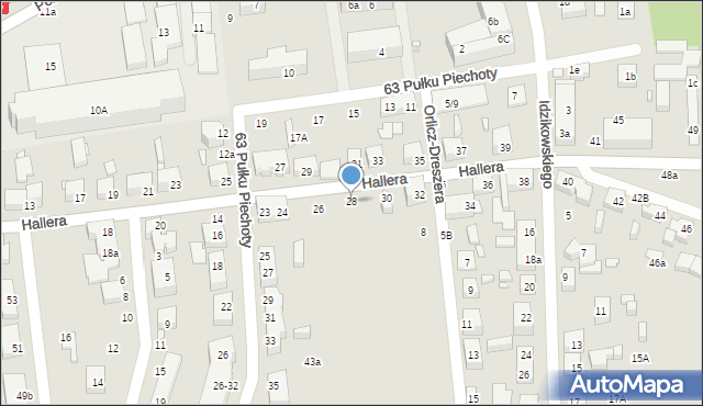 Toruń, Hallera Józefa, gen., 28, mapa Torunia