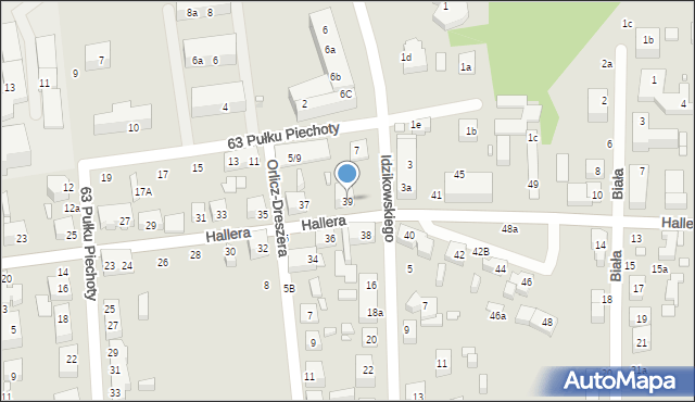 Toruń, Hallera Józefa, gen., 39, mapa Torunia