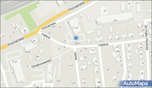 Toruń, Hallera Józefa, gen., 7-9, mapa Torunia