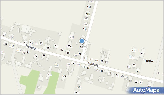 Turów, Hallera Józefa, gen., 59a, mapa Turów