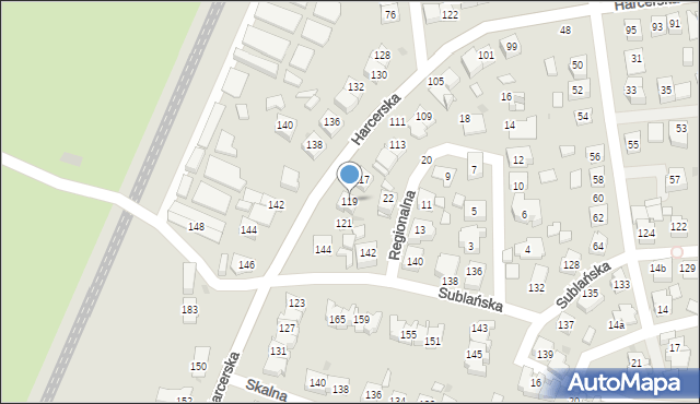 Tychy, Harcerska, 119, mapa Tychów