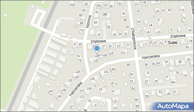 Tychy, Harcerska, 120, mapa Tychów