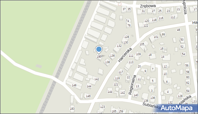 Tychy, Harcerska, 140, mapa Tychów