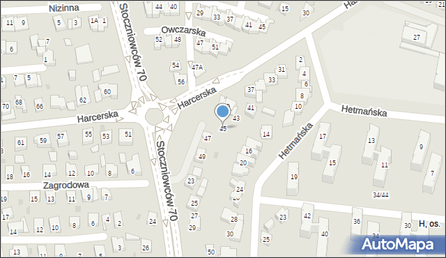 Tychy, Harcerska, 45, mapa Tychów