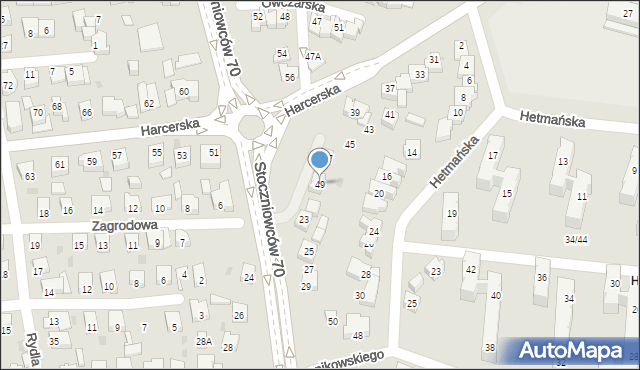 Tychy, Harcerska, 49, mapa Tychów