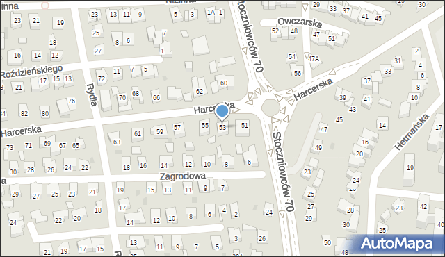 Tychy, Harcerska, 53, mapa Tychów