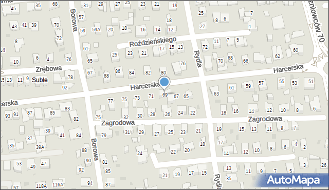 Tychy, Harcerska, 69, mapa Tychów
