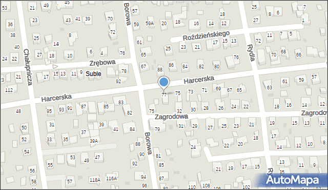 Tychy, Harcerska, 77, mapa Tychów