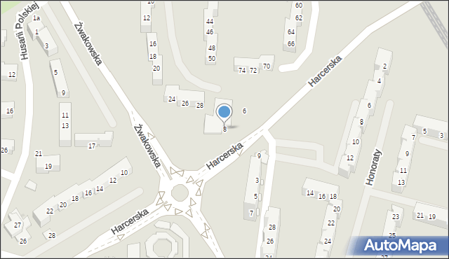 Tychy, Harcerska, 8, mapa Tychów