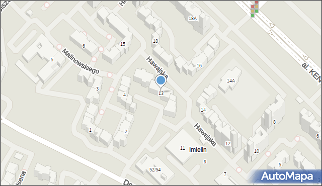 Warszawa, Hawajska, 13, mapa Warszawy