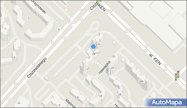 Warszawa, Hawajska, 19, mapa Warszawy