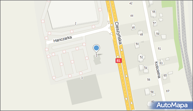 Warszowice, Hanczarka Wiesława, 1, mapa Warszowice