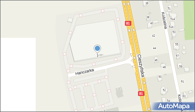 Warszowice, Hanczarka Wiesława, 2, mapa Warszowice