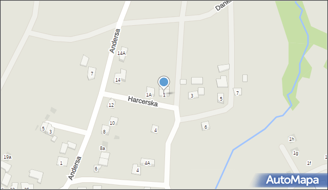 Wilamowice, Harcerska, 1, mapa Wilamowice