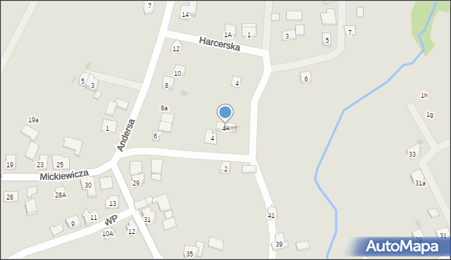 Wilamowice, Harcerska, 4A, mapa Wilamowice