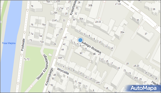 Wrocław, Haukego-Bosaka Józefa, gen., 7, mapa Wrocławia