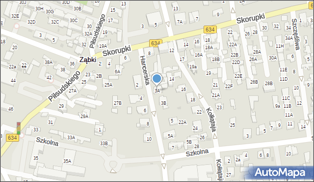 Ząbki, Harcerska, 3A, mapa Ząbki