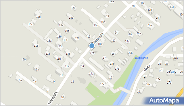 Zakopane, Harenda, 17a, mapa Zakopanego