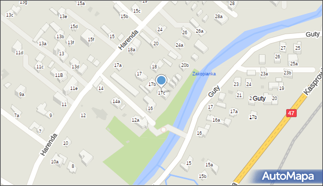 Zakopane, Harenda, 17c, mapa Zakopanego