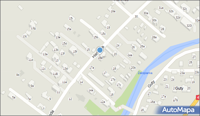 Zakopane, Harenda, 18a, mapa Zakopanego