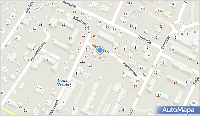 Zamość, Harcerska, 6, mapa Zamościa