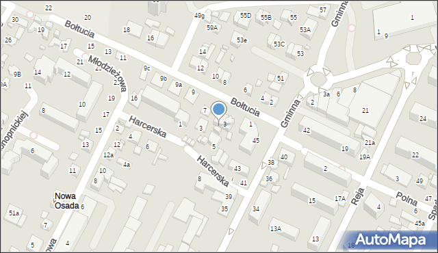 Zamość, Harcerska, 9a, mapa Zamościa