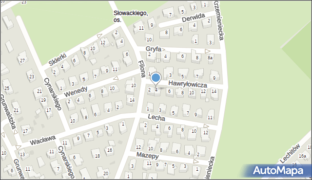 Zielona Góra, Hawryłowicza, 4, mapa Zielona Góra