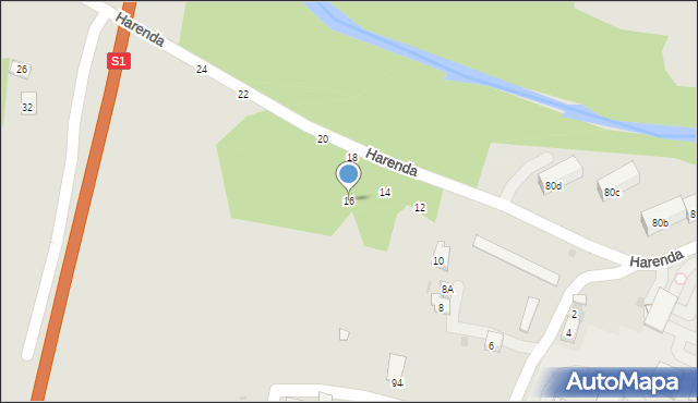 Żywiec, Harenda, 16, mapa Żywiec