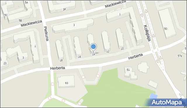 Białystok, Herberta Zbigniewa, 14, mapa Białegostoku