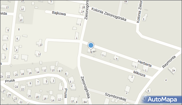 Kożuchów, Herberta Zbigniewa, 9, mapa Kożuchów