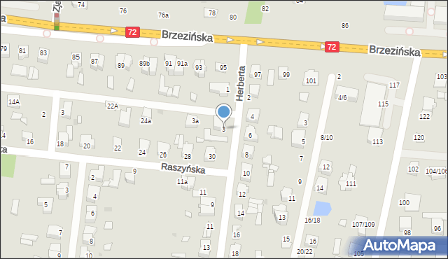Łódź, Herberta Zbigniewa, 3, mapa Łodzi