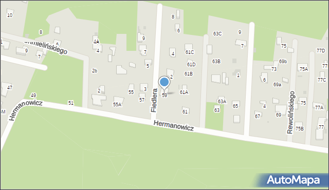 Radom, Hermanowicz Haliny, 59, mapa Radomia
