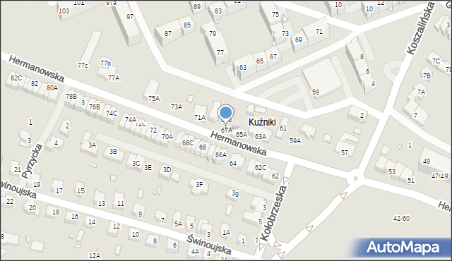 Wrocław, Hermanowska, 67A, mapa Wrocławia