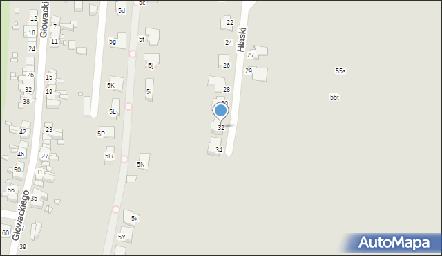 Gliwice, Hłaski Marka, 32, mapa Gliwic
